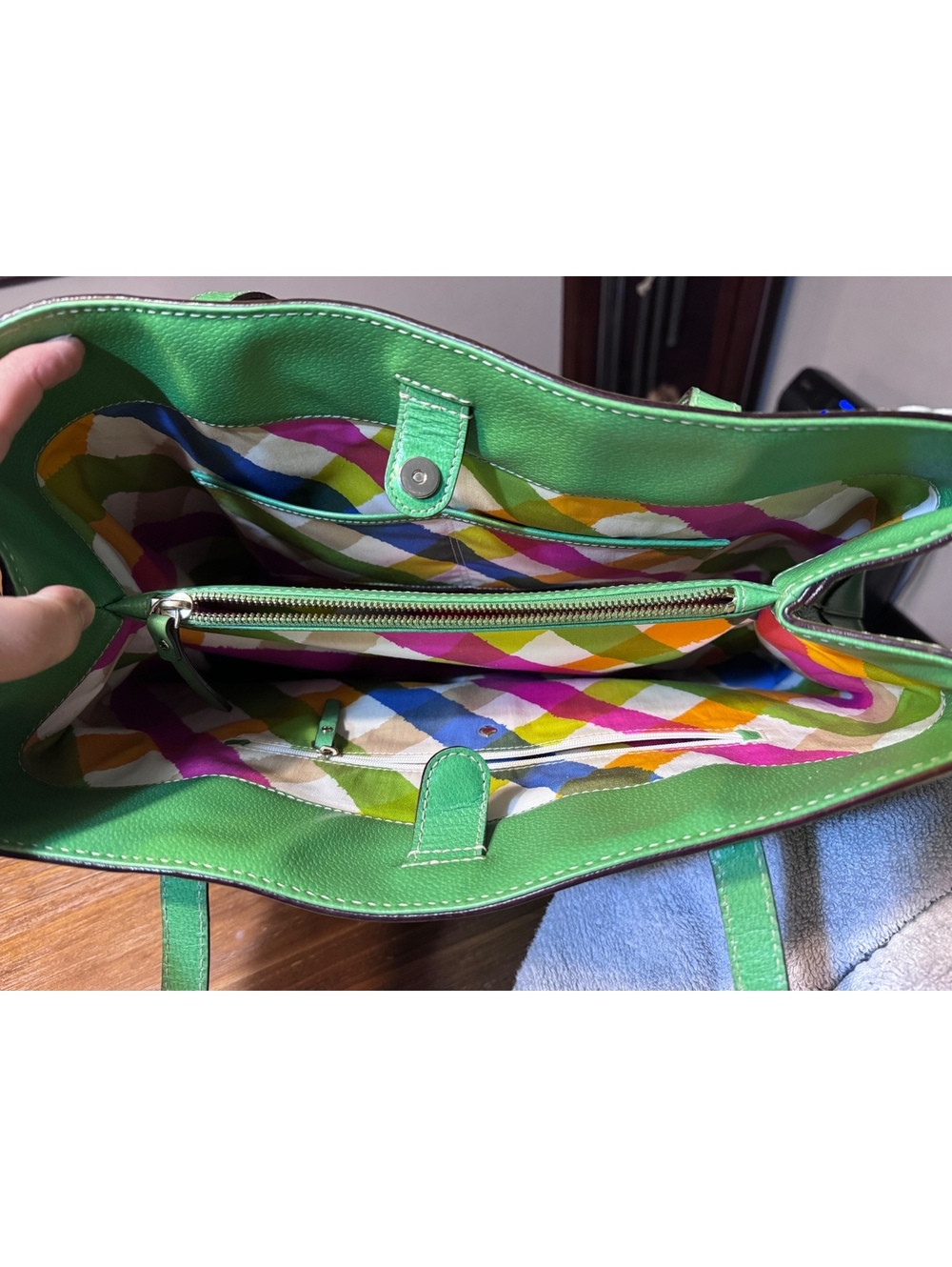 Kate Spade NY Green Leather Tote Bag Custom Floral Bee Butterfly OOAK PXRU3272 - Picture 2 of 14